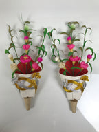 Japanese Lacquer Wood Sanpo Hina Doll Furniture Vtg Flower Vases Black Red ID718-FB - Hina Doll Furniture-chidorivintage.com