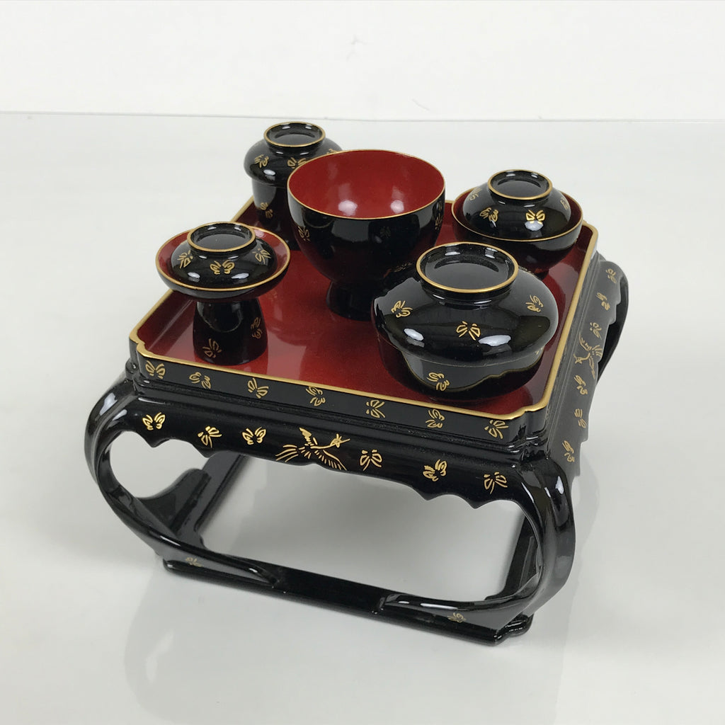 Japanese Lacquer Wood Ozen Tray Meal Set Hina Doll Furniture Vtg Black Red ID719-FB - Hina Doll Furniture-chidorivintage.com