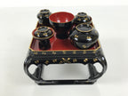 Japanese Lacquer Wood Ozen Tray Meal Set Hina Doll Furniture Vtg Black Red ID719-FB - Hina Doll Furniture-chidorivintage.com