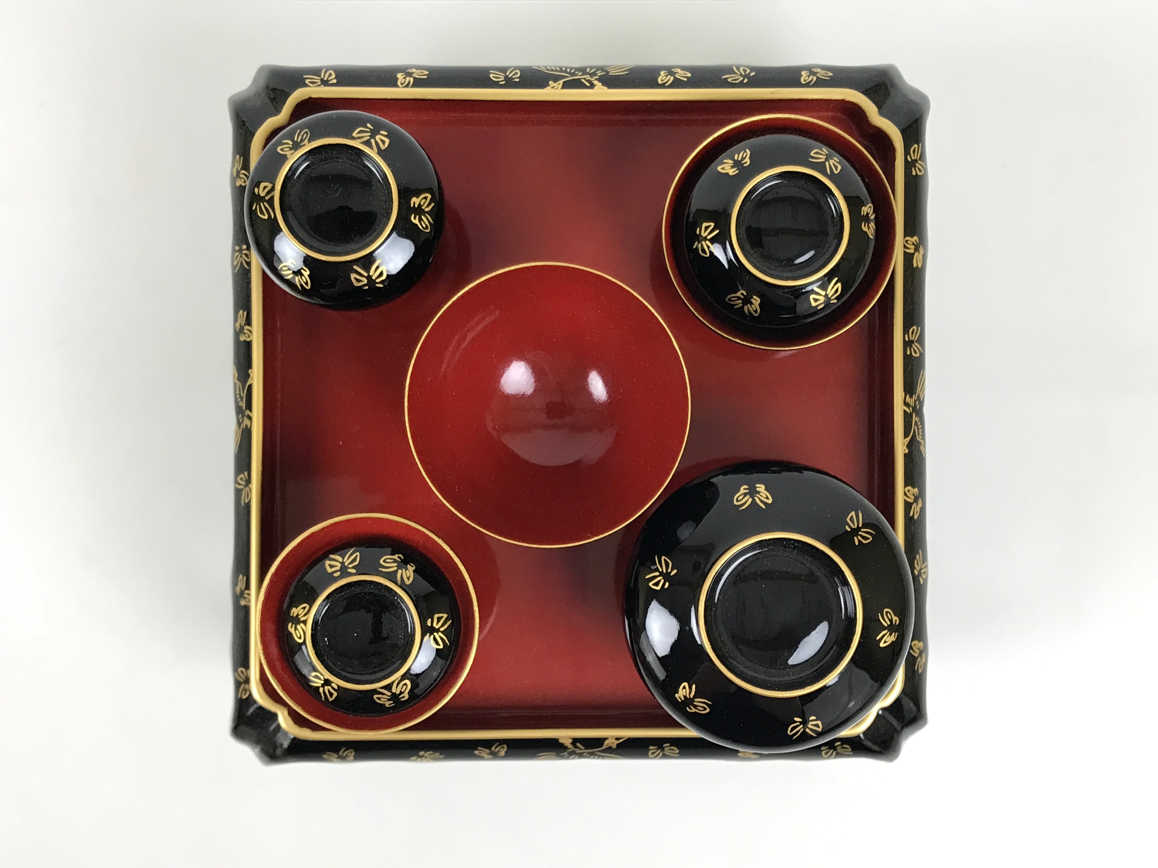 Japanese Lacquer Wood Ozen Tray Meal Set Hina Doll Furniture Vtg Black Red ID719-FB - Hina Doll Furniture-chidorivintage.com