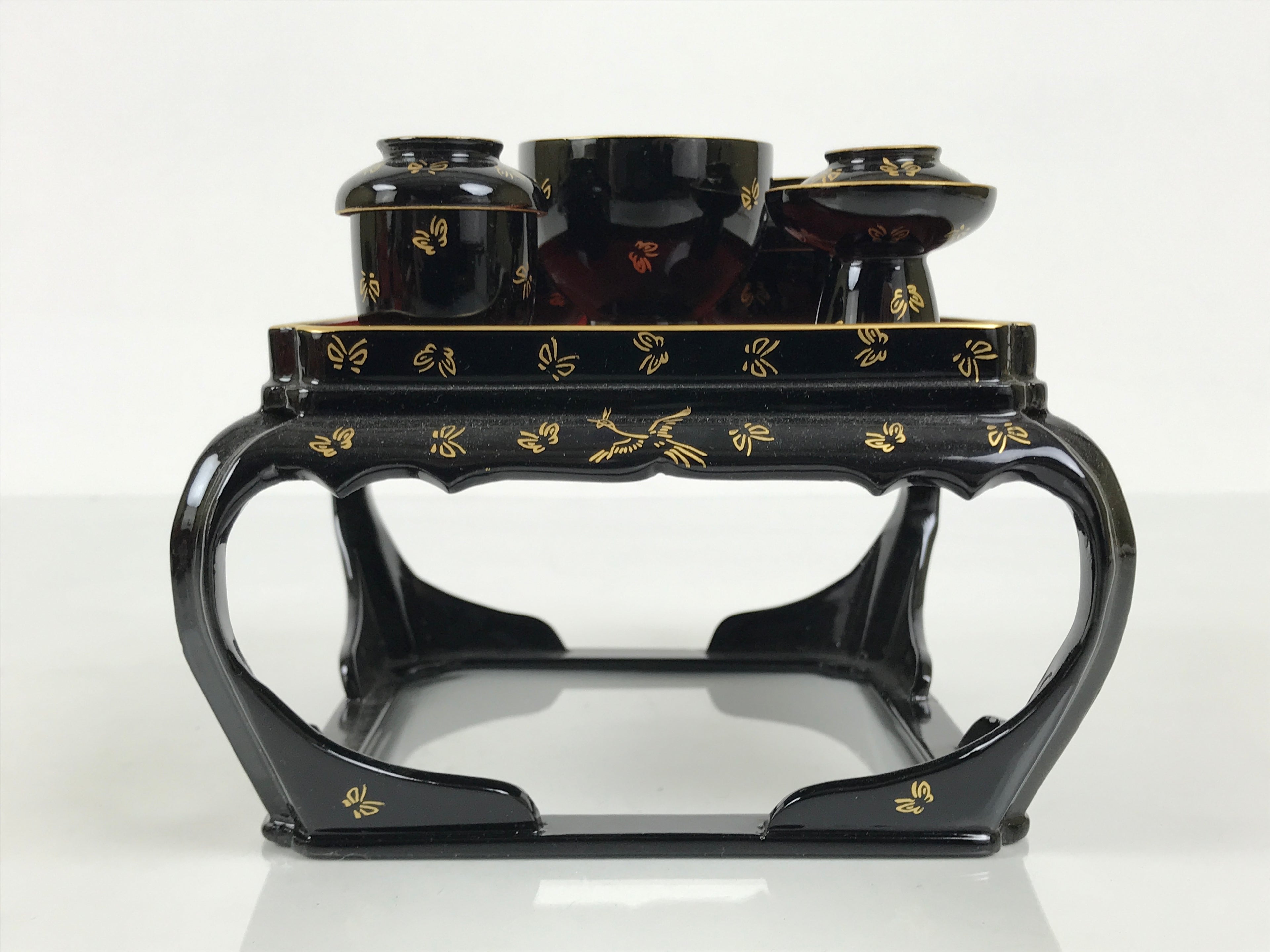 Japanese Lacquer Wood Ozen Tray Meal Set Hina Doll Furniture Vtg Black Red ID719-FB - Hina Doll Furniture-chidorivintage.com