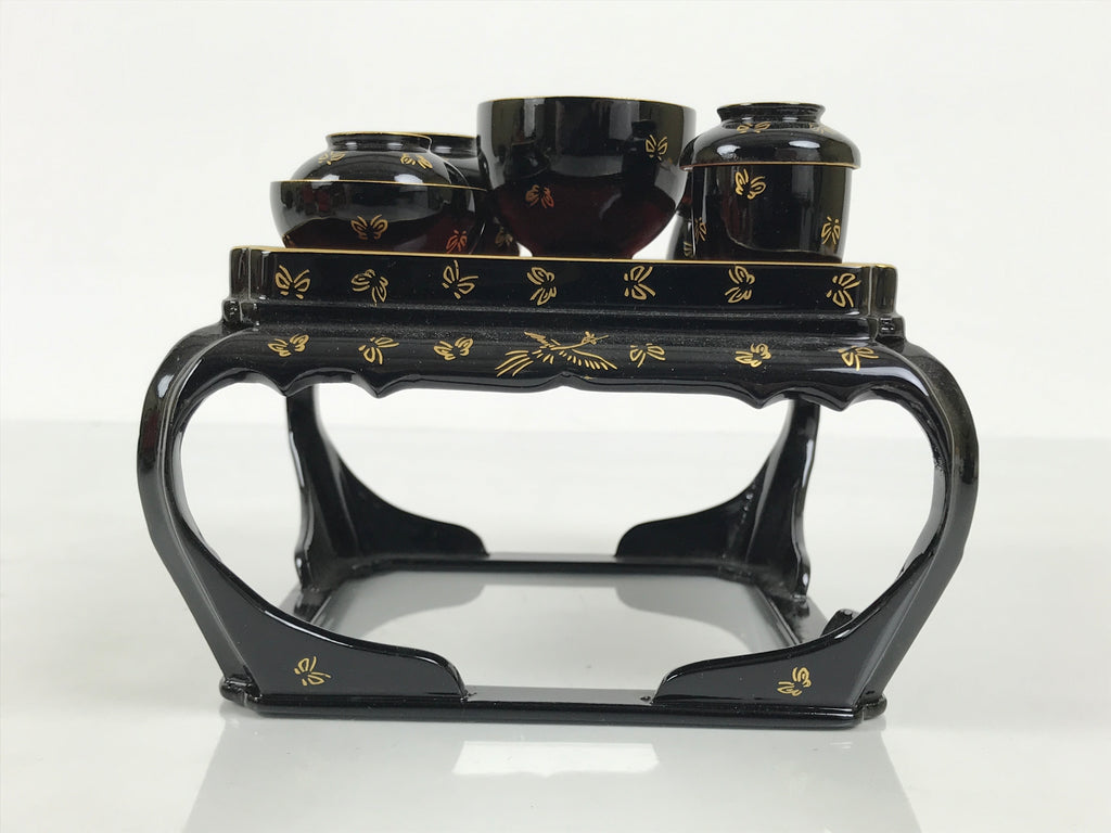 Japanese Lacquer Wood Ozen Tray Meal Set Hina Doll Furniture Vtg Black Red ID719-FB - Hina Doll Furniture-chidorivintage.com