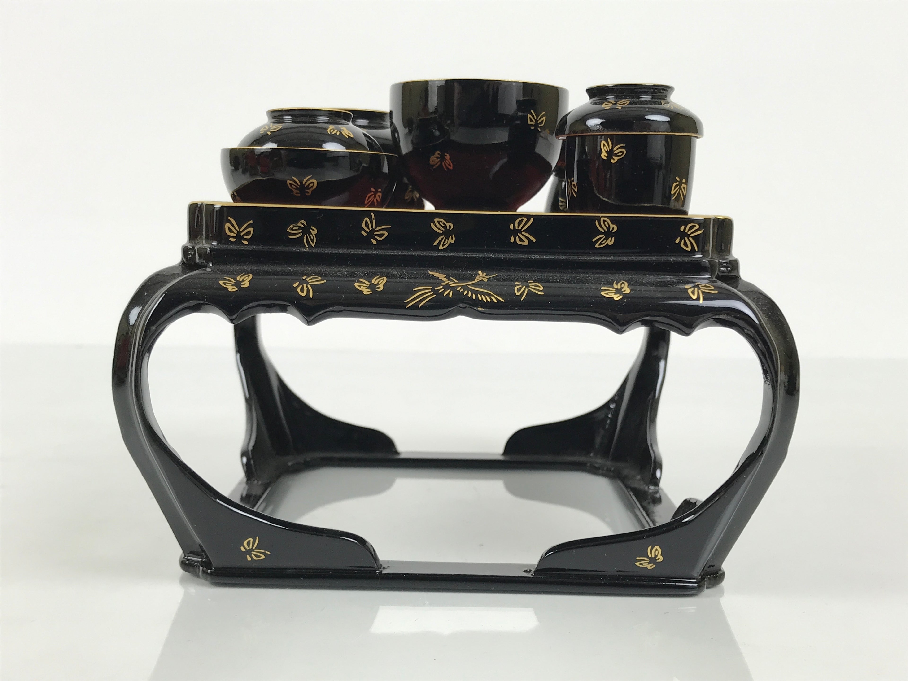 Japanese Lacquer Wood Ozen Tray Meal Set Hina Doll Furniture Vtg Black Red ID719-FB - Hina Doll Furniture-chidorivintage.com