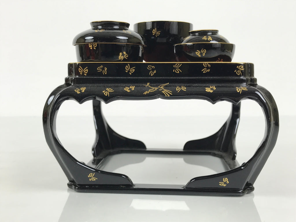 Japanese Lacquer Wood Ozen Tray Meal Set Hina Doll Furniture Vtg Black Red ID719-FB - Hina Doll Furniture-chidorivintage.com