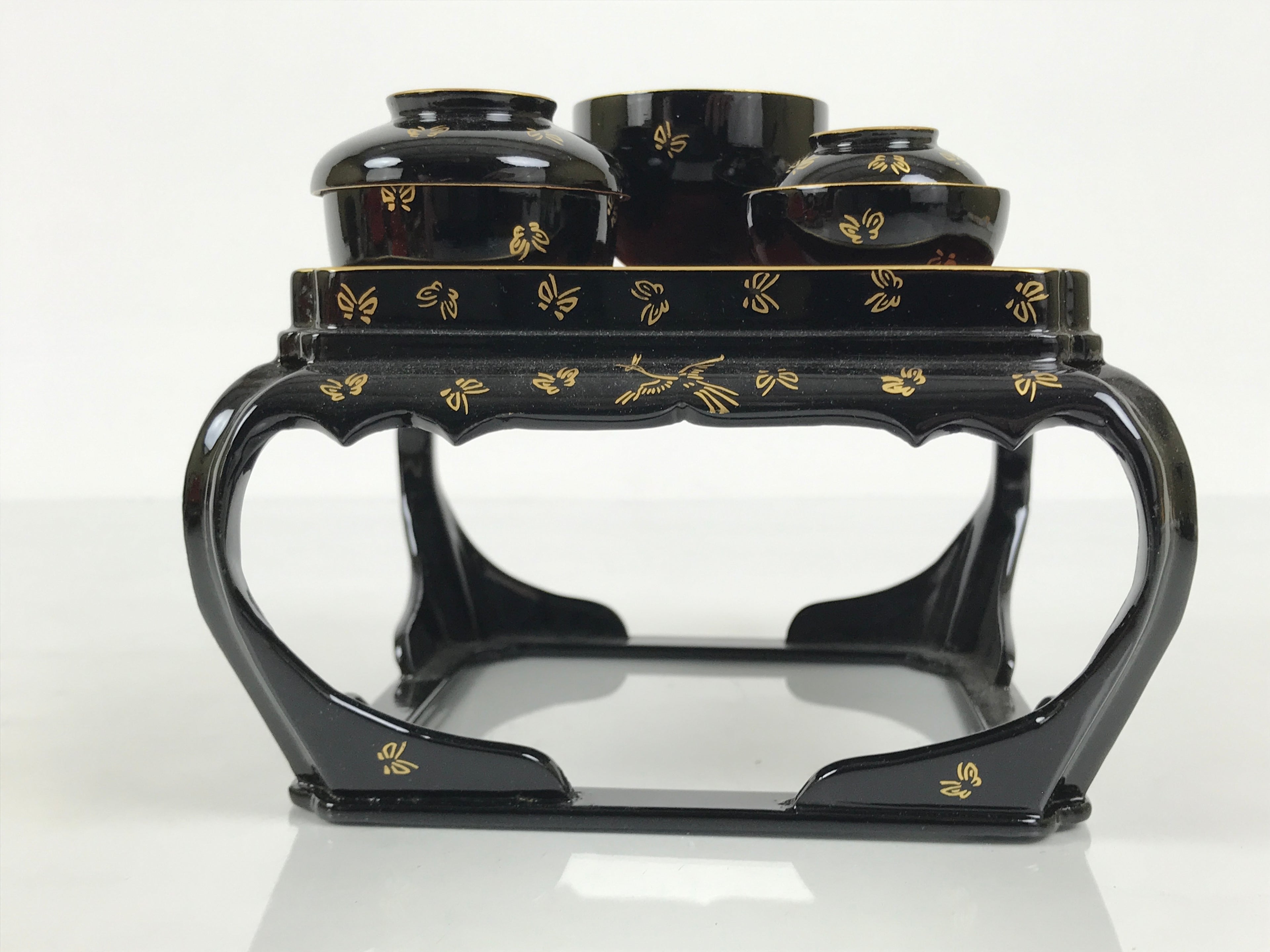 Japanese Lacquer Wood Ozen Tray Meal Set Hina Doll Furniture Vtg Black Red ID719-FB - Hina Doll Furniture-chidorivintage.com