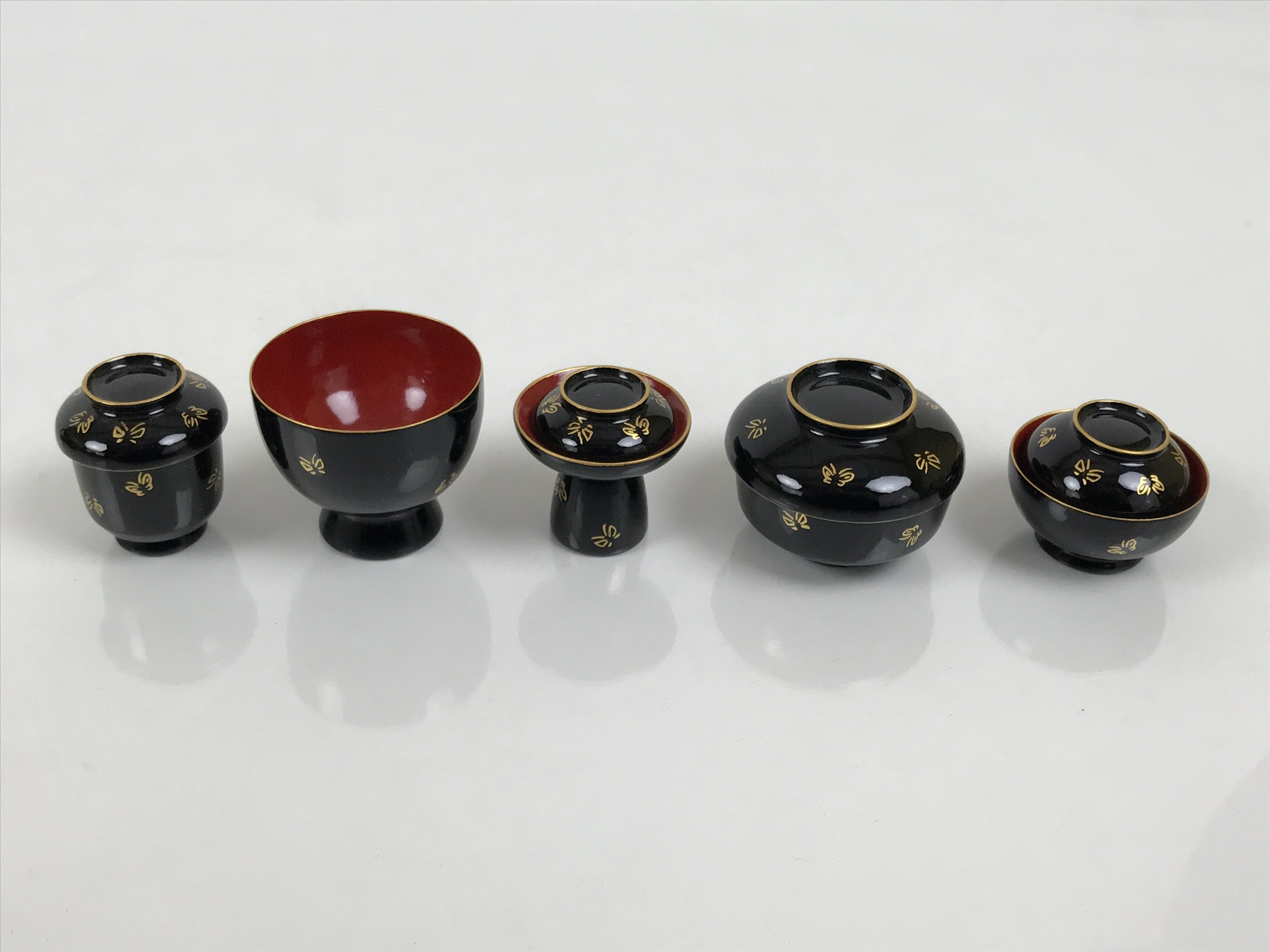 Japanese Lacquer Wood Ozen Tray Meal Set Hina Doll Furniture Vtg Black Red ID719-FB - Hina Doll Furniture-chidorivintage.com