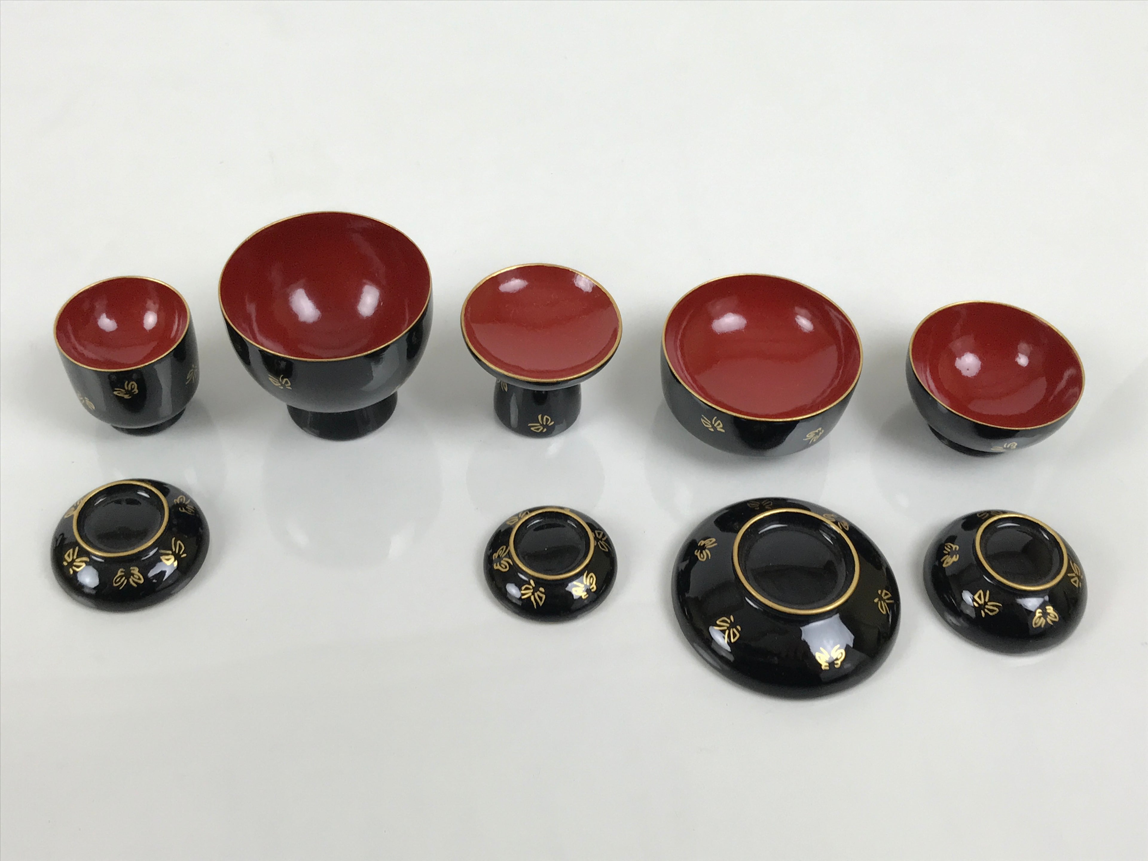 Japanese Lacquer Wood Ozen Tray Meal Set Hina Doll Furniture Vtg Black Red ID719-FB - Hina Doll Furniture-chidorivintage.com
