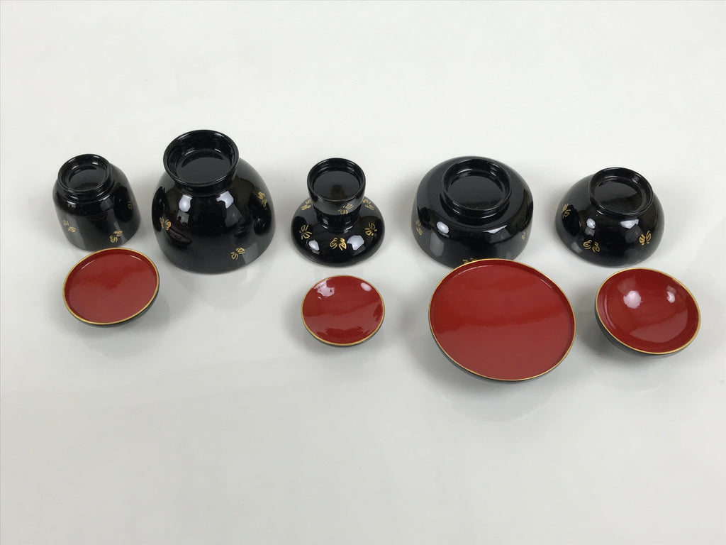 Japanese Lacquer Wood Ozen Tray Meal Set Hina Doll Furniture Vtg Black Red ID719-FB - Hina Doll Furniture-chidorivintage.com