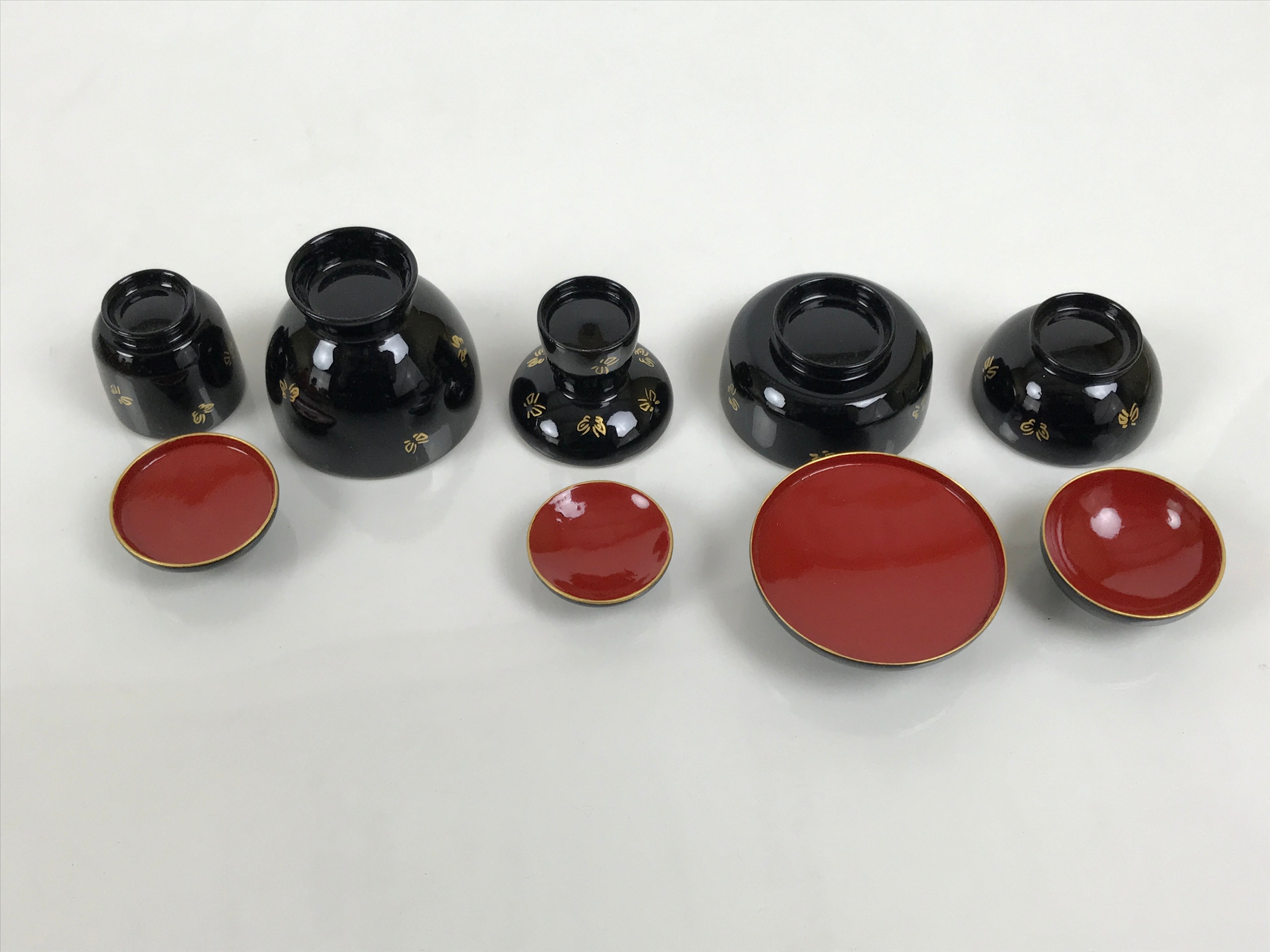Japanese Lacquer Wood Ozen Tray Meal Set Hina Doll Furniture Vtg Black Red ID719-FB - Hina Doll Furniture-chidorivintage.com