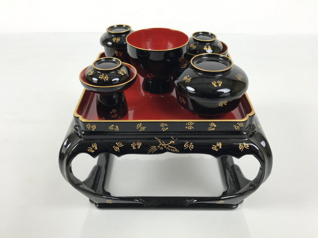 Japanese Lacquer Wood Ozen Tray Meal Set Hina Doll Furniture Vtg Black Red ID720-FB - Hina Doll Furniture-chidorivintage.com