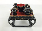 Japanese Lacquer Wood Ozen Tray Meal Set Hina Doll Furniture Vtg Black Red ID720-FB - Hina Doll Furniture-chidorivintage.com