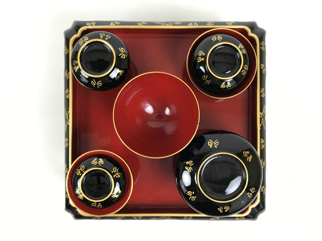 Japanese Lacquer Wood Ozen Tray Meal Set Hina Doll Furniture Vtg Black Red ID720-FB - Hina Doll Furniture-chidorivintage.com