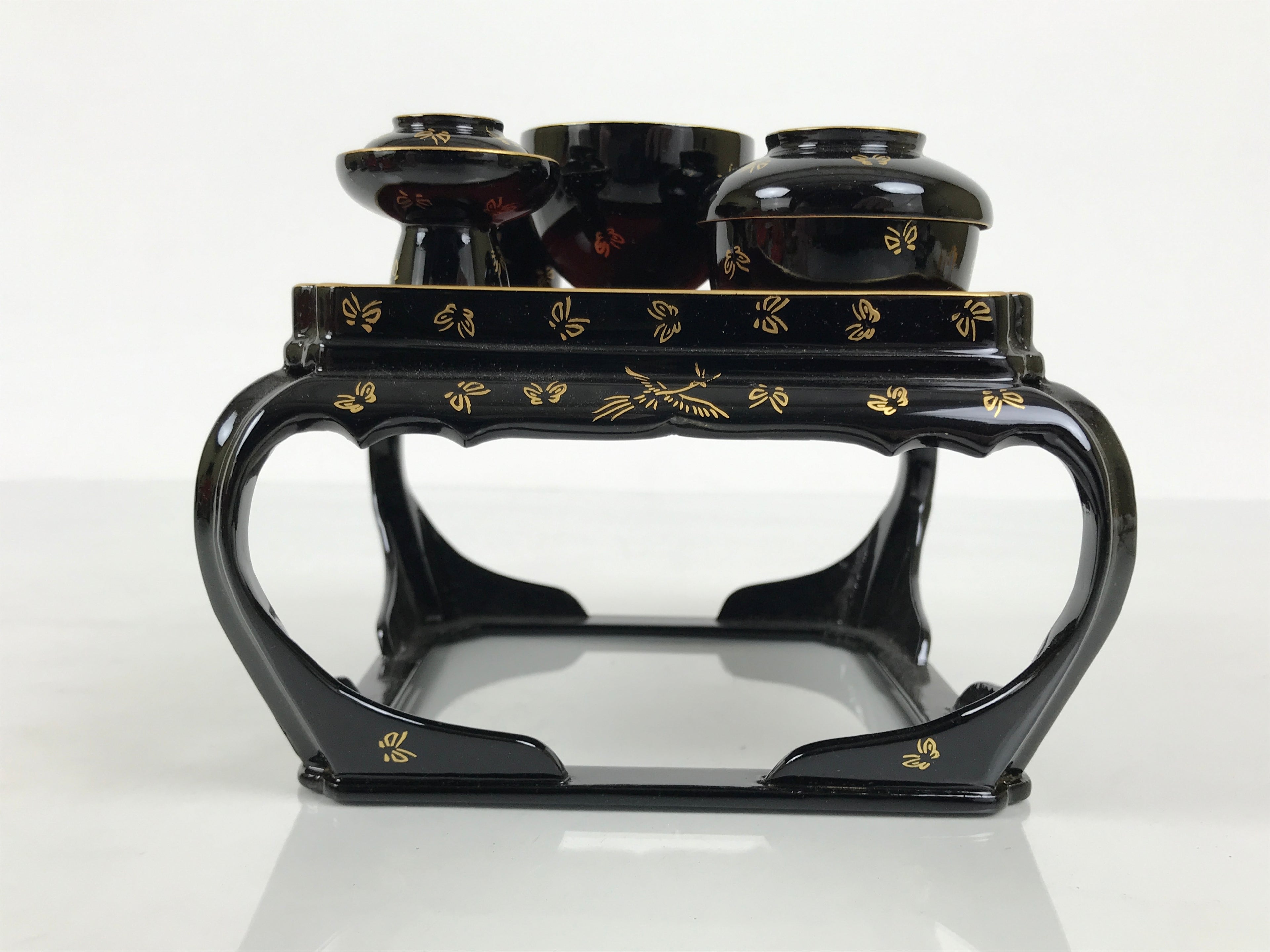 Japanese Lacquer Wood Ozen Tray Meal Set Hina Doll Furniture Vtg Black Red ID720-FB - Hina Doll Furniture-chidorivintage.com
