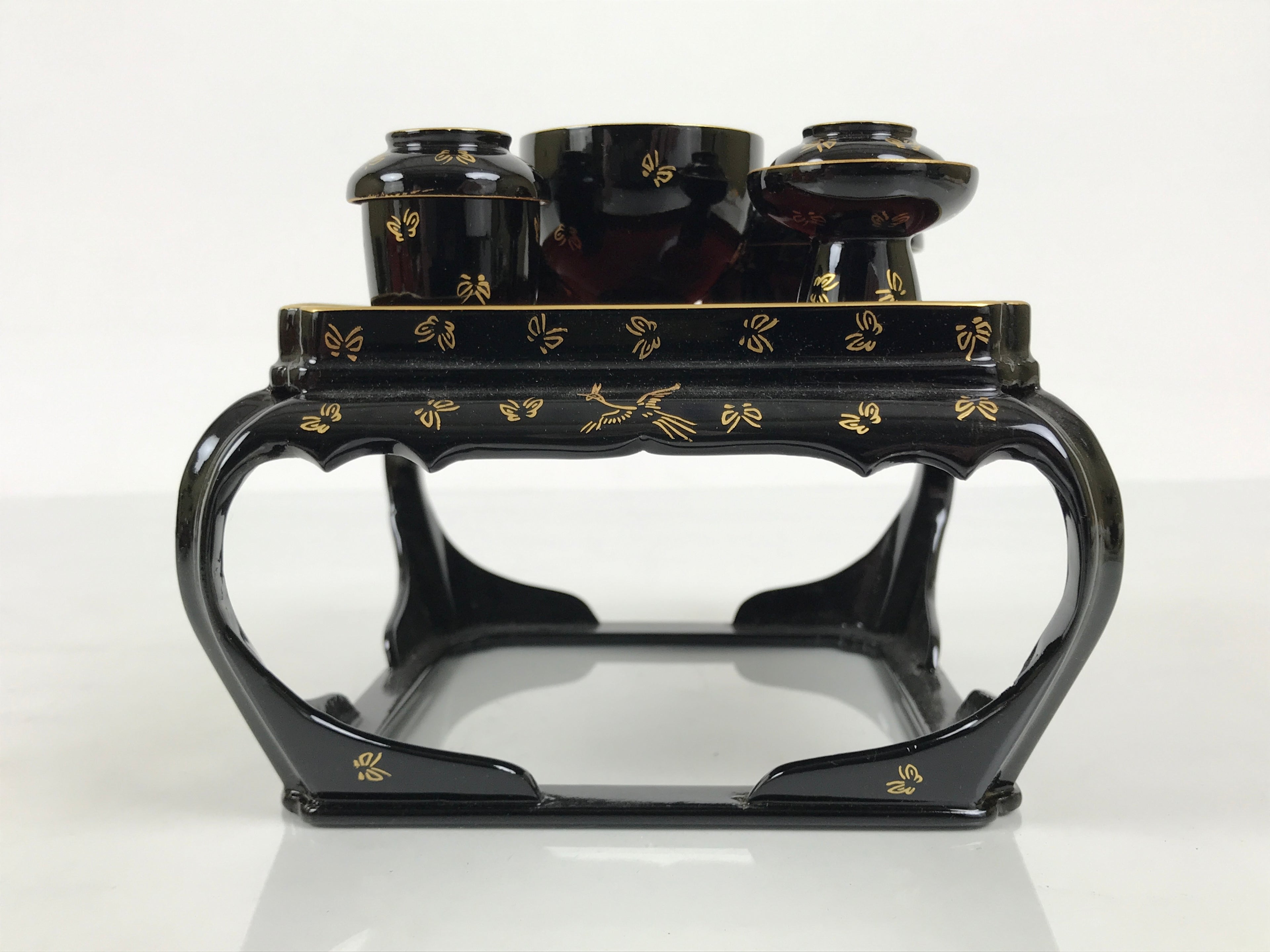 Japanese Lacquer Wood Ozen Tray Meal Set Hina Doll Furniture Vtg Black Red ID720-FB - Hina Doll Furniture-chidorivintage.com