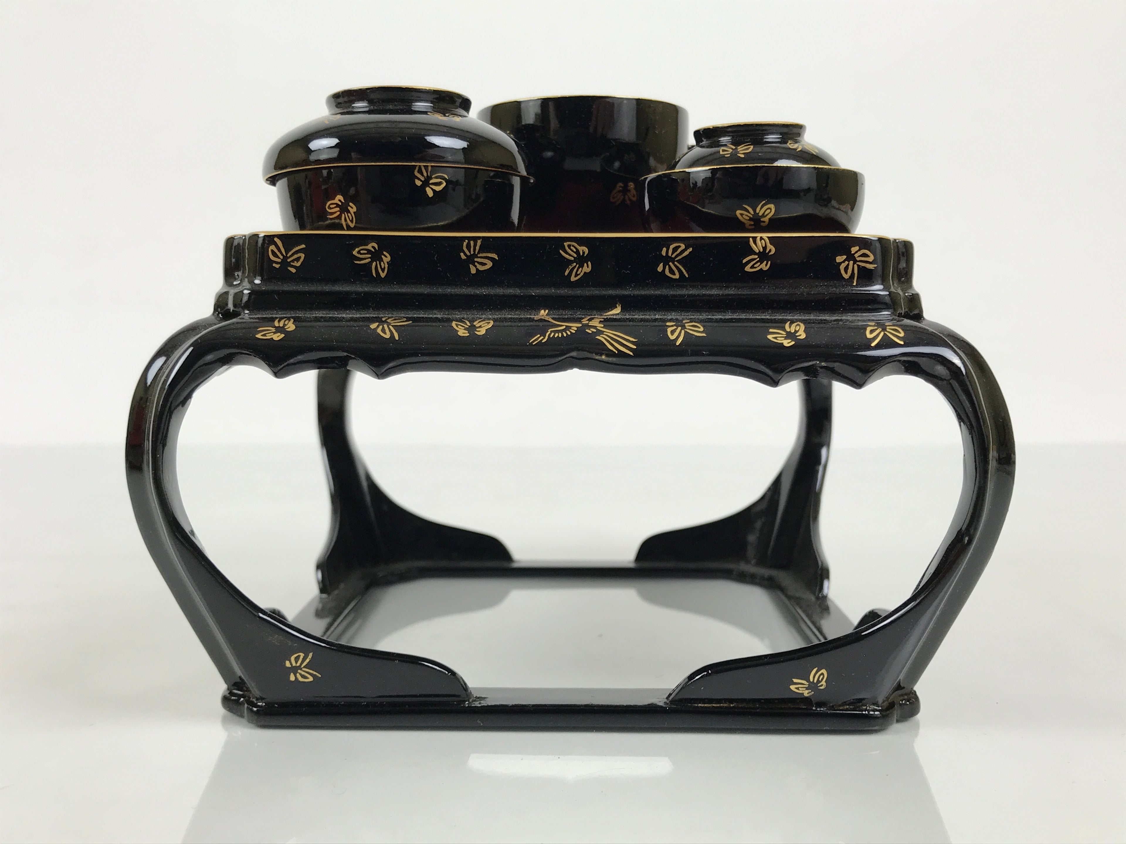 Japanese Lacquer Wood Ozen Tray Meal Set Hina Doll Furniture Vtg Black Red ID720-FB - Hina Doll Furniture-chidorivintage.com