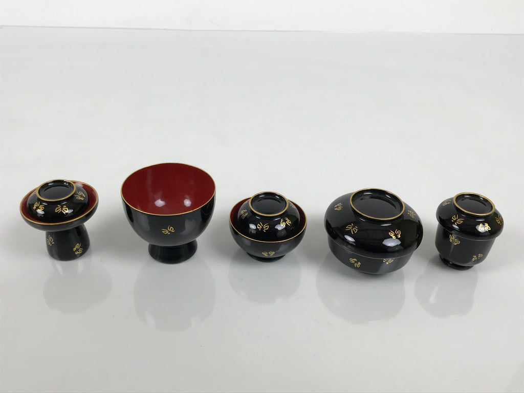 Japanese Lacquer Wood Ozen Tray Meal Set Hina Doll Furniture Vtg Black Red ID720-FB - Hina Doll Furniture-chidorivintage.com