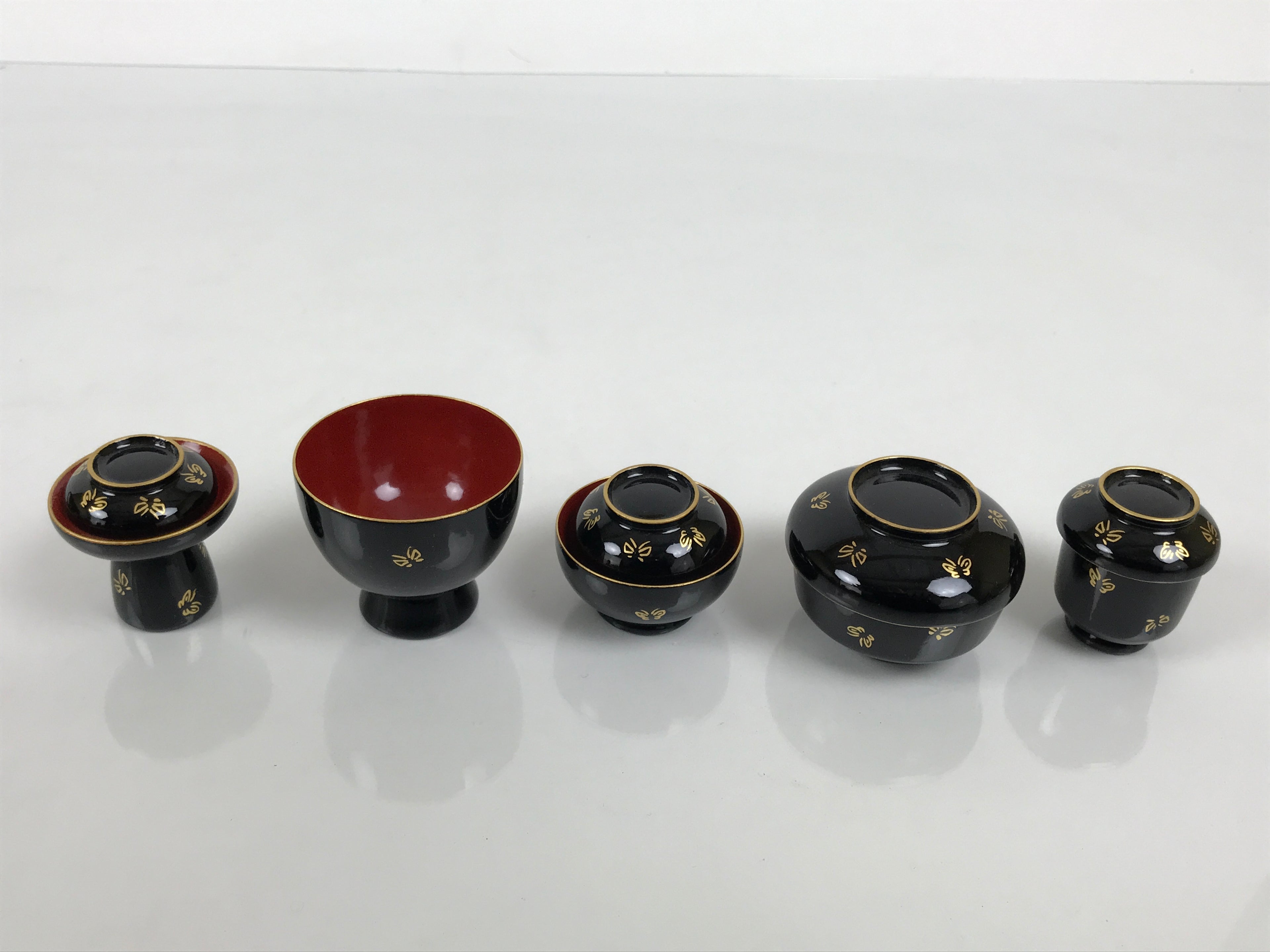 Japanese Lacquer Wood Ozen Tray Meal Set Hina Doll Furniture Vtg Black Red ID720-FB - Hina Doll Furniture-chidorivintage.com