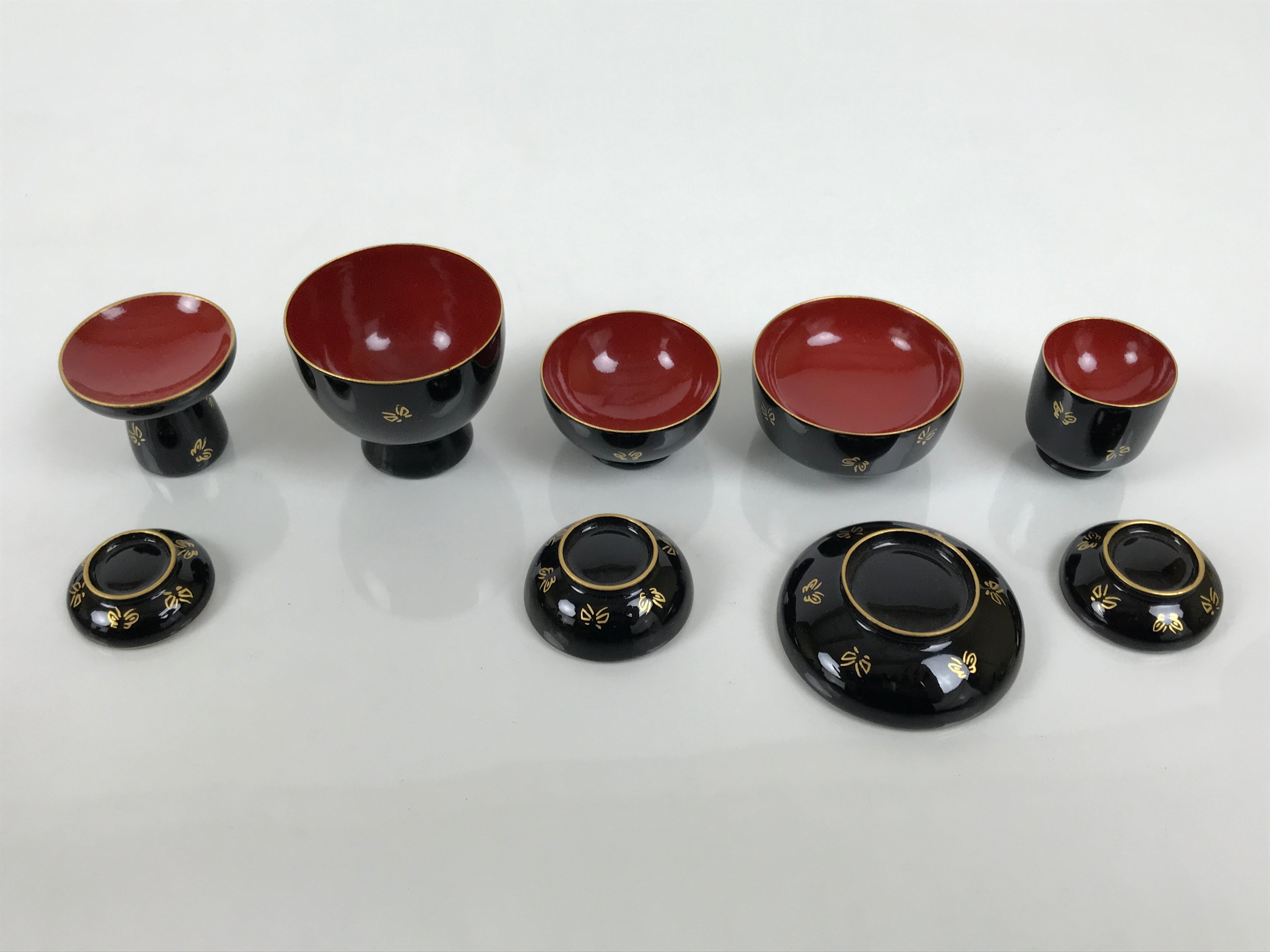 Japanese Lacquer Wood Ozen Tray Meal Set Hina Doll Furniture Vtg Black Red ID720-FB - Hina Doll Furniture-chidorivintage.com