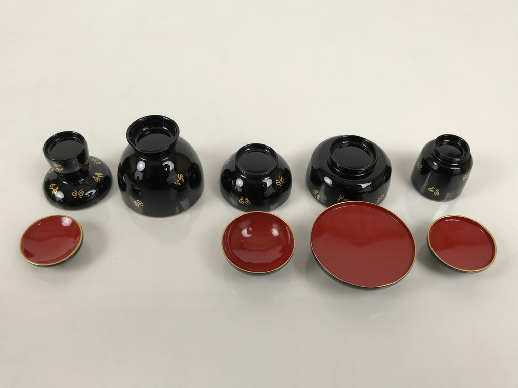 Japanese Lacquer Wood Ozen Tray Meal Set Hina Doll Furniture Vtg Black Red ID720-FB - Hina Doll Furniture-chidorivintage.com