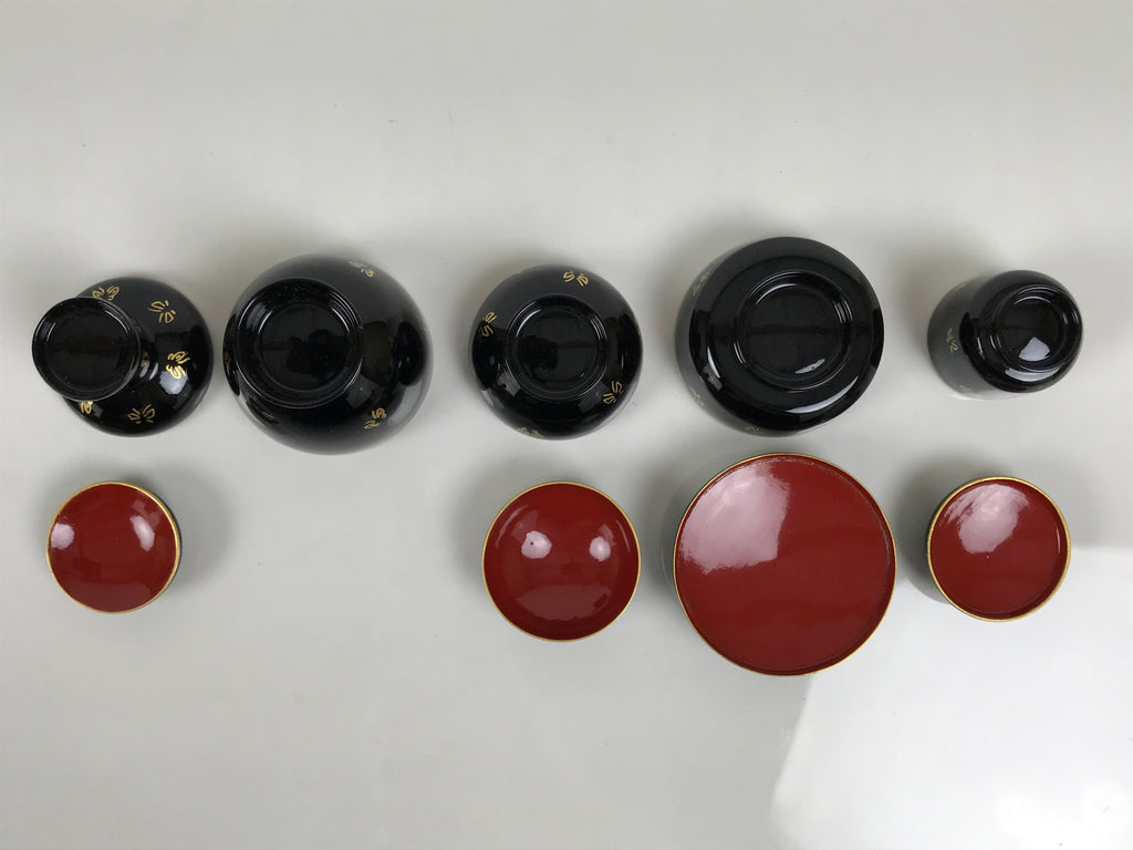 Japanese Lacquer Wood Ozen Tray Meal Set Hina Doll Furniture Vtg Black Red ID720-FB - Hina Doll Furniture-chidorivintage.com