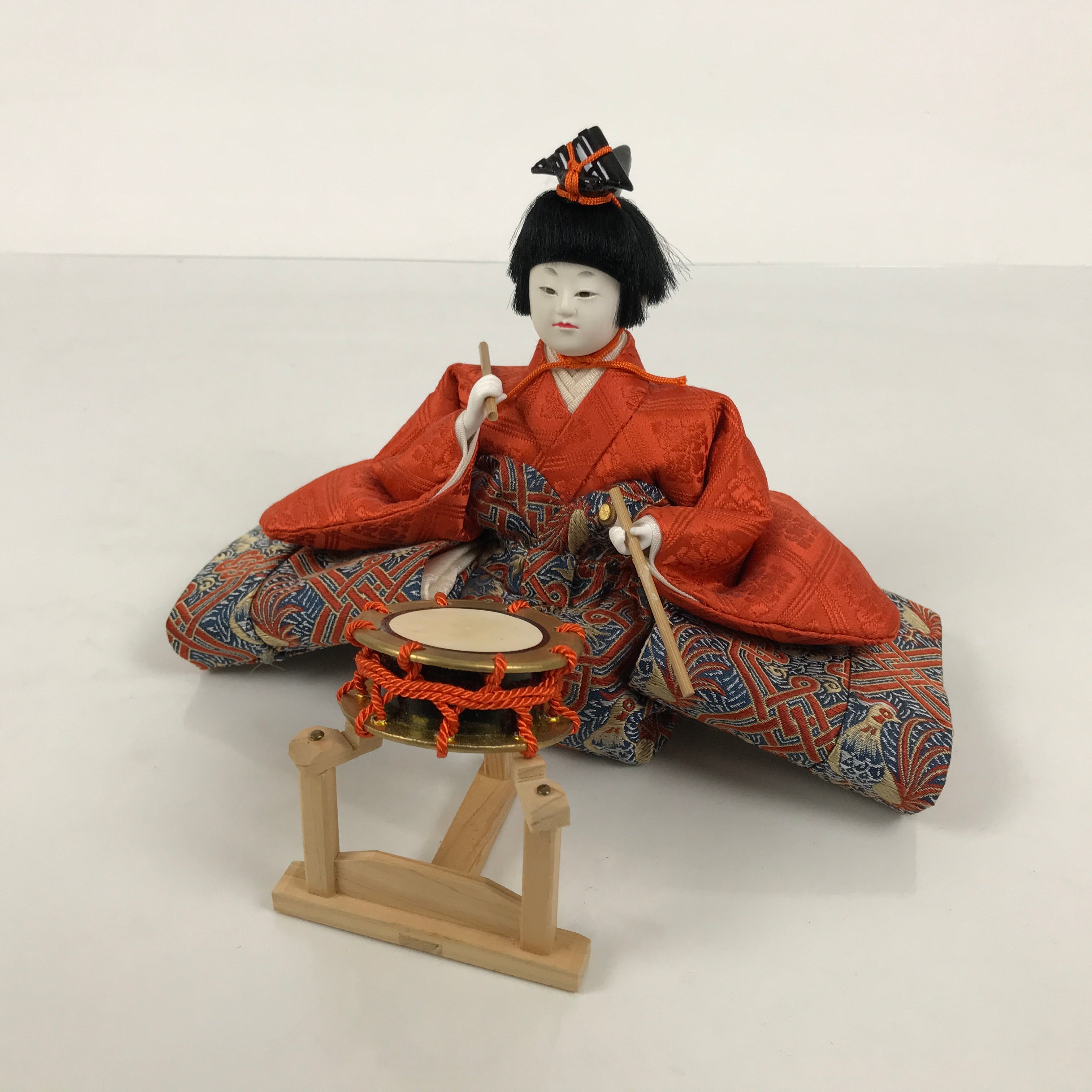 Japanese Goninbayashi Court Musician Hina Ningyo Doll Vtg Girls' Day Drum ID713-AD - Doll-chidorivintage.com