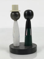 Japanese Wood Kokeshi Doll Actor Vtg Takarazuka Pair Souvenir Black White KF851-AD - Kokeshi-chidorivintage.com