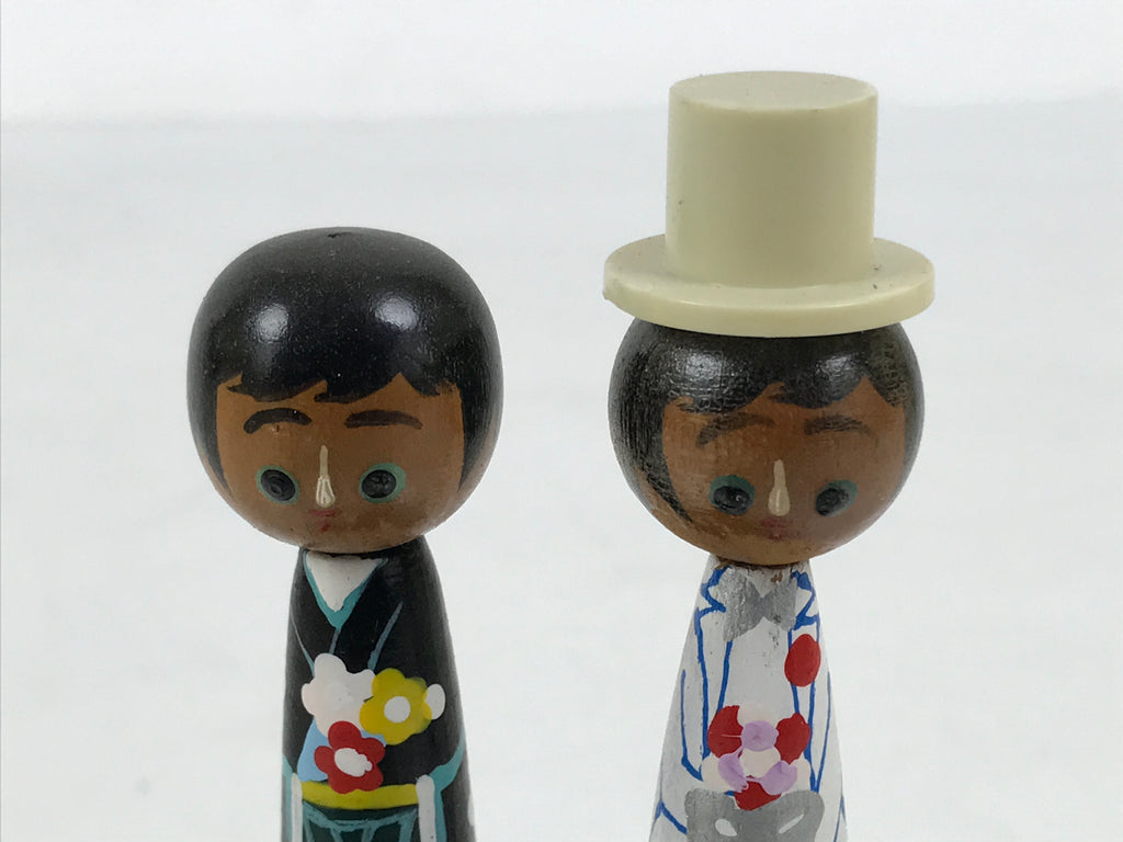 Japanese Wood Kokeshi Doll Actor Vtg Takarazuka Pair Souvenir Black White KF851-AD - Kokeshi-chidorivintage.com