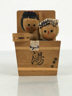 Japanese Wood Kokeshi Doll Hot Spring Bath Girl Kid Washbowl Towel Brown KF852-AD - Kokeshi-chidorivintage.com