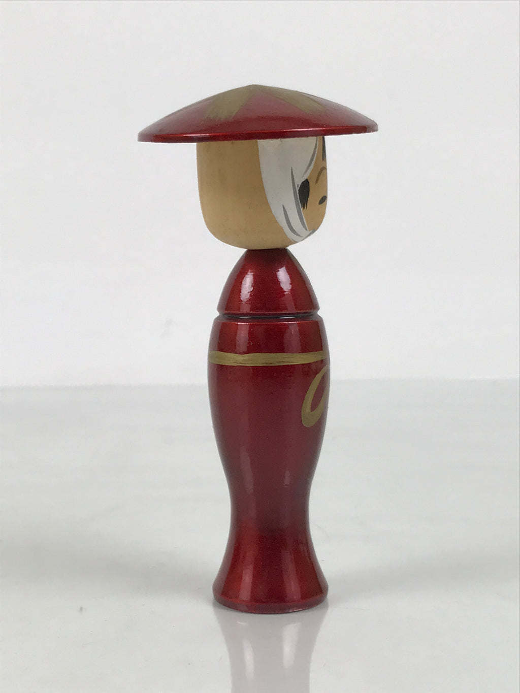 Japanese Wooden Kokeshi Doll Vtg Woman Traditional Craft Red Kimono Hat KF854-AD - Kokeshi-chidorivintage.com