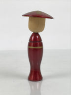 Japanese Wooden Kokeshi Doll Vtg Woman Traditional Craft Red Kimono Hat KF854-AD - Kokeshi-chidorivintage.com