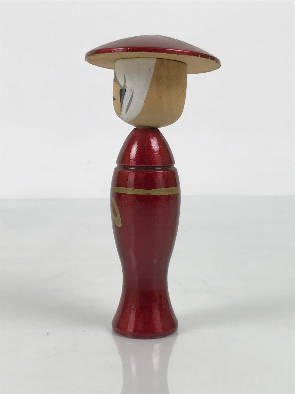 Japanese Wooden Kokeshi Doll Vtg Woman Traditional Craft Red Kimono Hat KF854-AD - Kokeshi-chidorivintage.com
