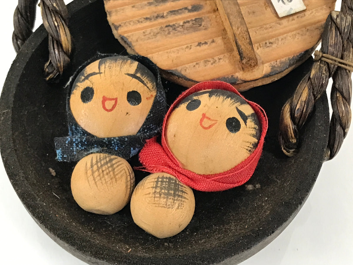 Japanese Wood Kokeshi Doll Vtg Hakuba Souvenir Kids Hanging Pot Brown KF855-AD - Kokeshi-chidorivintage.com
