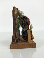 Japanese Wooden Kokeshi Display Vtg Pinecone Monkey Brown Hadomisaki Saga KF856-AD - Kokeshi-chidorivintage.com