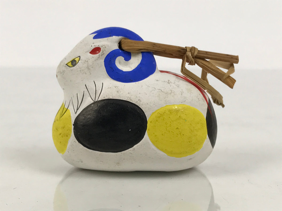 Japanese Clay Bell Dorei Sheep Vtg Tsuchi-Suzu Zodiac Animal White Blue DR698-AD - Dorei-chidorivintage.com