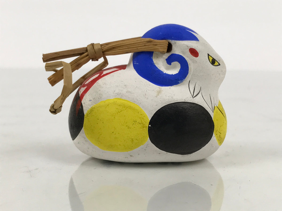 Japanese Clay Bell Dorei Sheep Vtg Tsuchi-Suzu Zodiac Animal White Blue DR698-AD - Dorei-chidorivintage.com