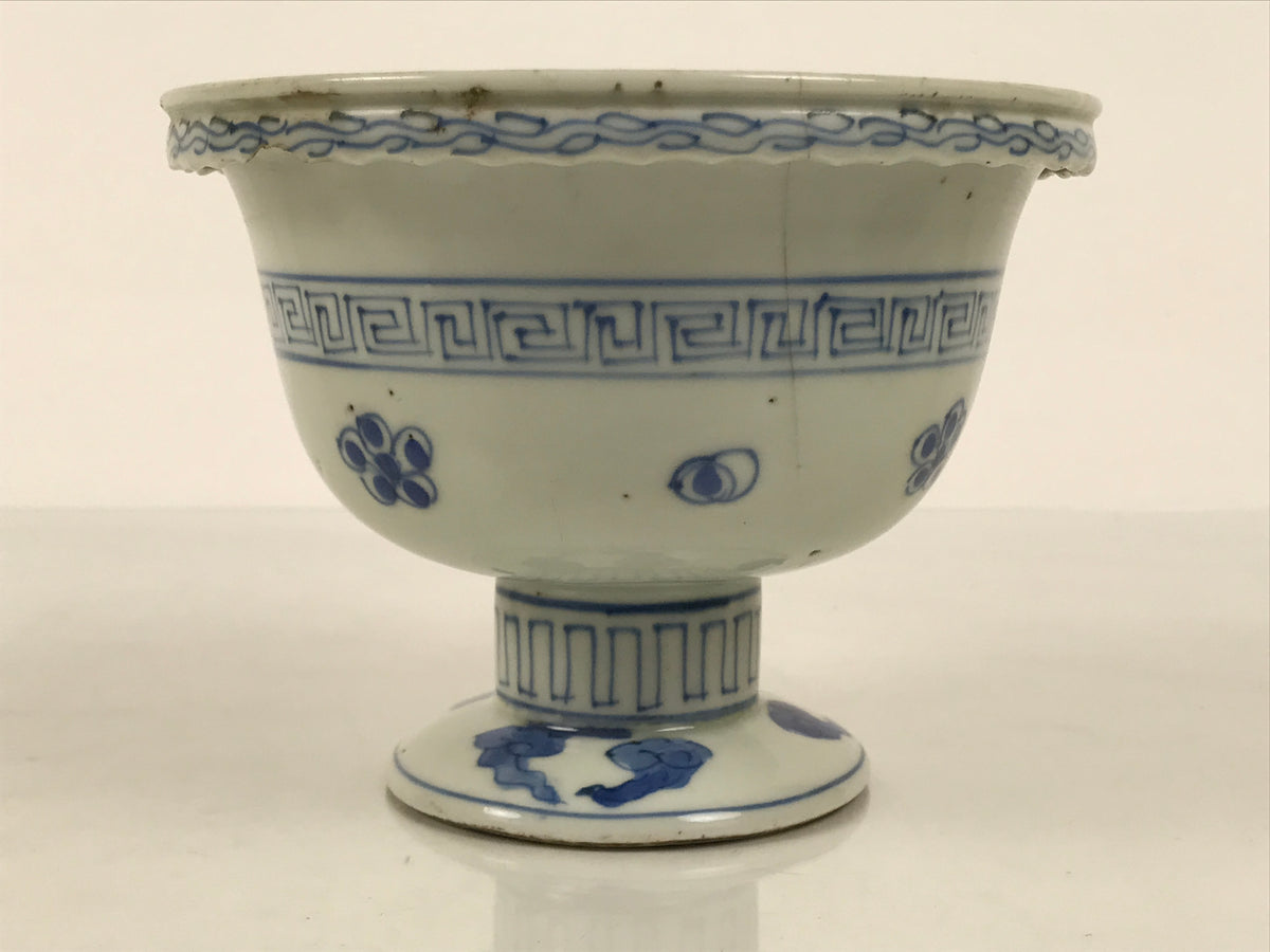 Antique Japanese Porcelain Haisen Sake Cup Washing Basin Sometsuke Meiji Y630-KT - Sake Cup-chidorivintage.com