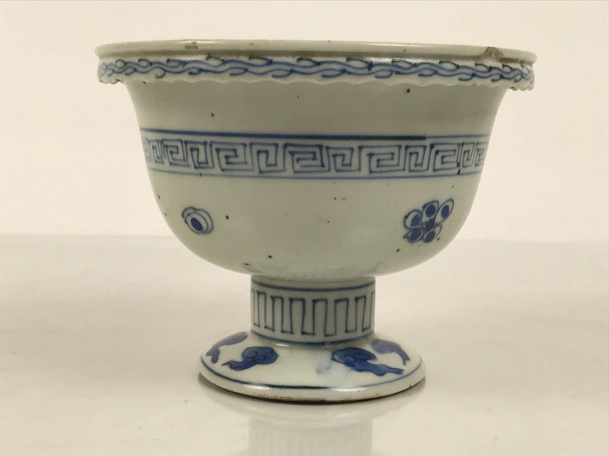 Antique Japanese Porcelain Haisen Sake Cup Washing Basin Sometsuke Meiji Y630-KT - Sake Cup-chidorivintage.com