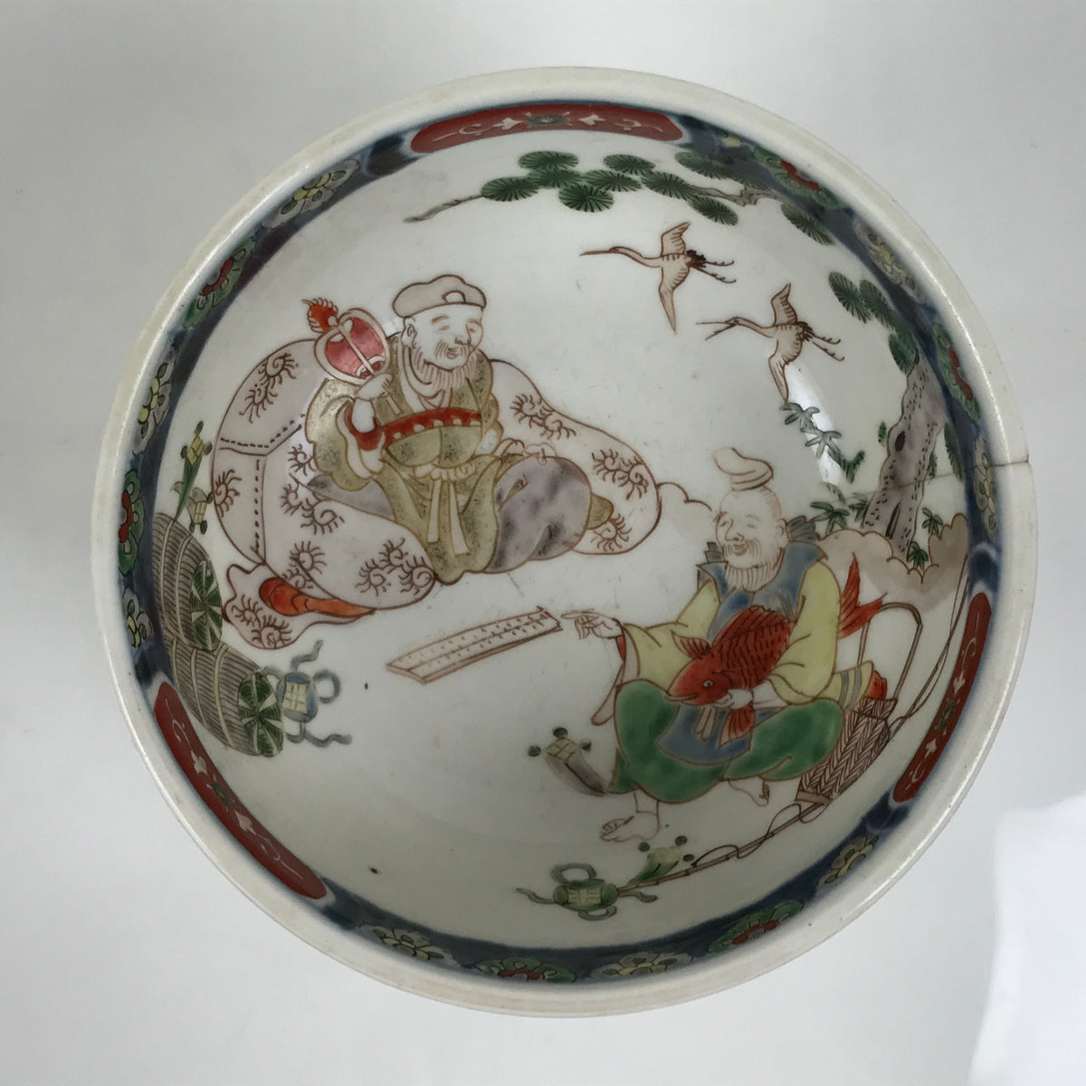 Antique Japanese Porcelain Haisen Sake Cup Washing Basin Seven Gods Meiji Y631-KT - Sake Cup-chidorivintage.com