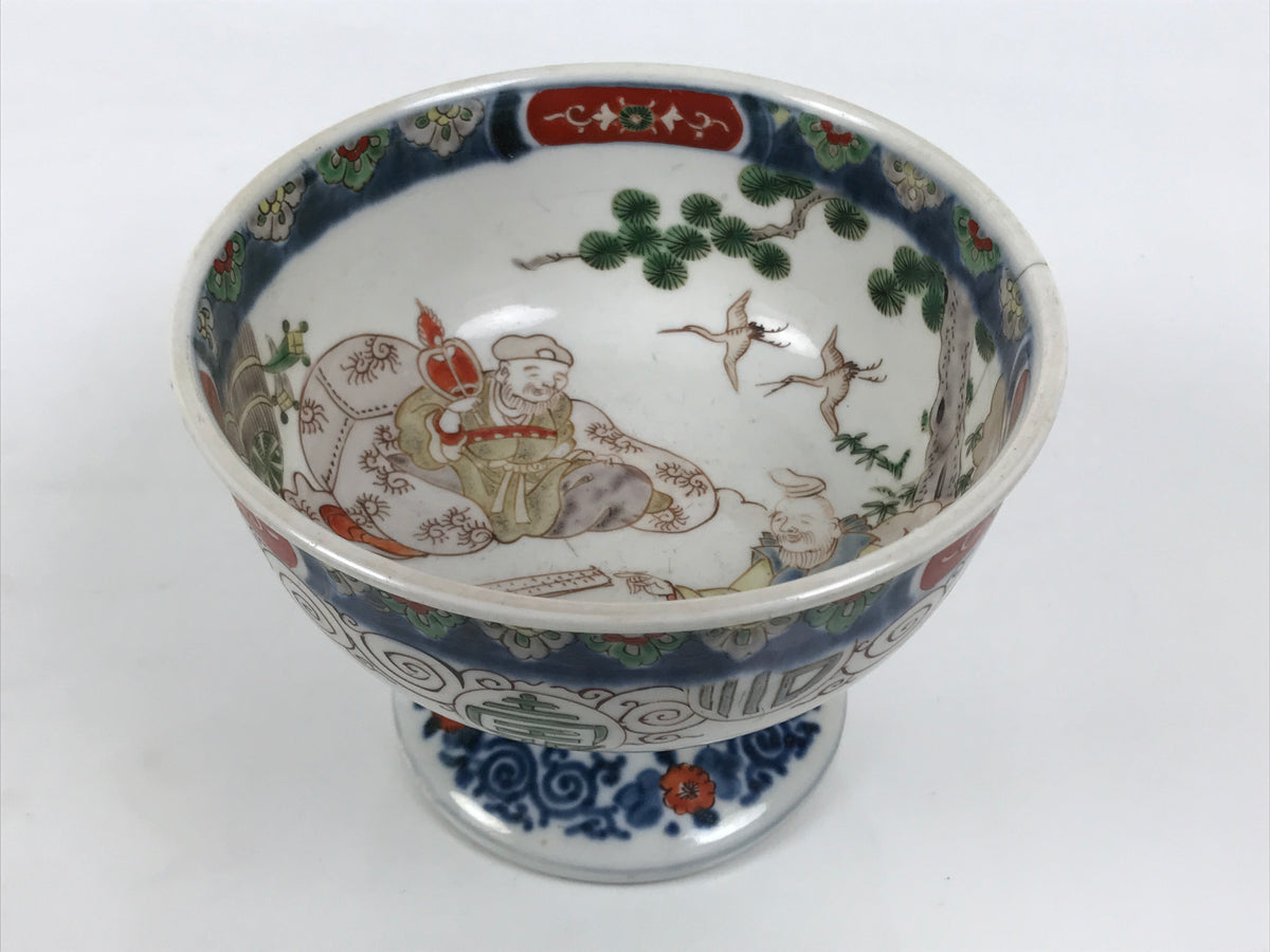 Antique Japanese Porcelain Haisen Sake Cup Washing Basin Seven Gods Meiji Y631-KT - Sake Cup-chidorivintage.com