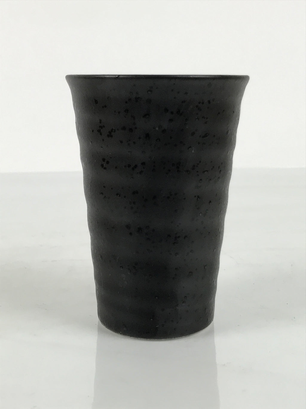 Japanese Ceramic Tall Sake Cup Vtg Pottery Guinomi Ochoko Textured Black TC627-KT - Sake Cup-chidorivintage.com