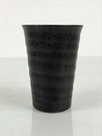 Japanese Ceramic Tall Sake Cup Vtg Pottery Guinomi Ochoko Textured Black TC627-KT - Sake Cup-chidorivintage.com