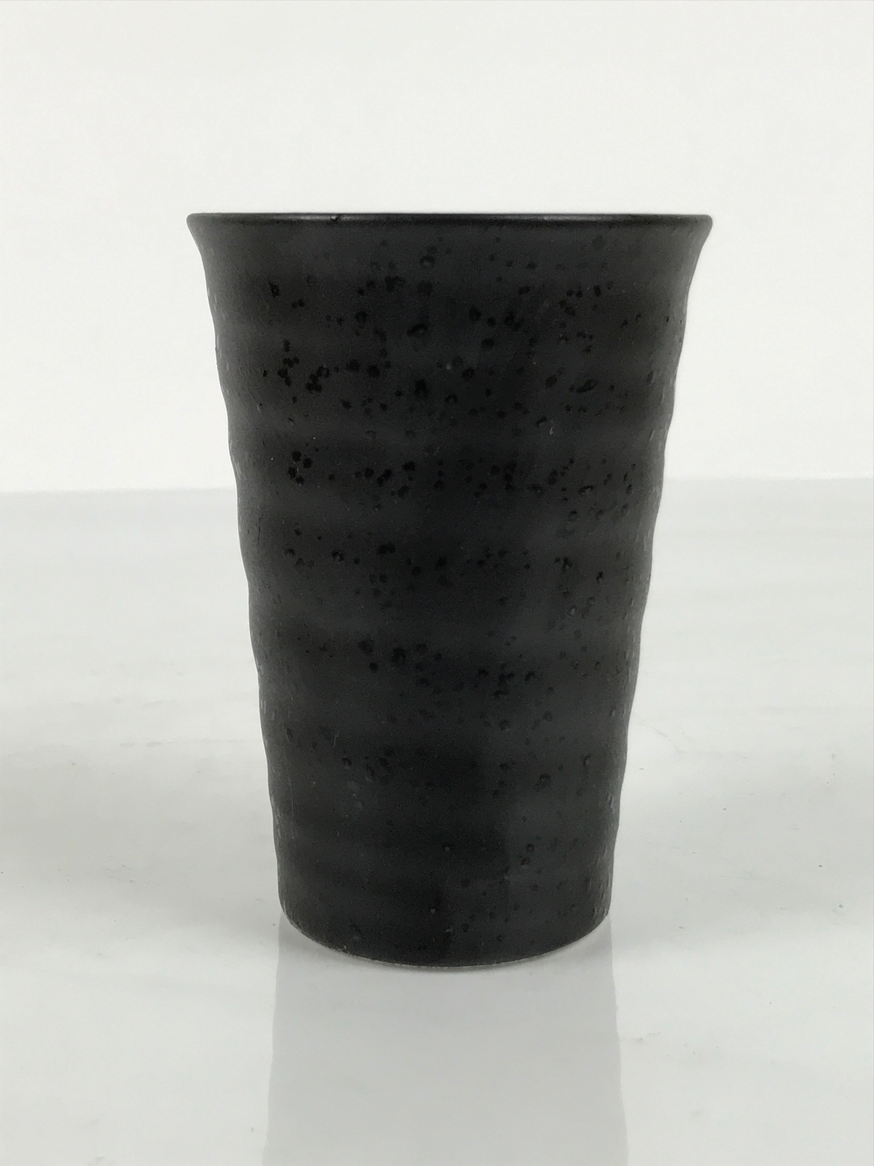 Japanese Ceramic Tall Sake Cup Vtg Pottery Guinomi Ochoko Textured Black TC627-KT - Sake Cup-chidorivintage.com