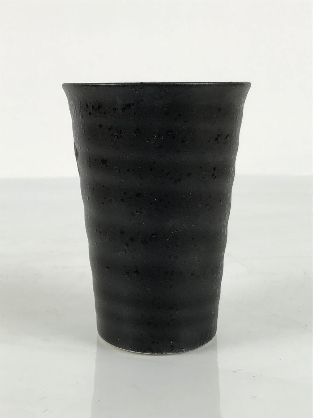 Japanese Ceramic Tall Sake Cup Vtg Pottery Guinomi Ochoko Textured Black TC627-KT - Sake Cup-chidorivintage.com