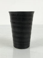Japanese Ceramic Tall Sake Cup Vtg Pottery Guinomi Ochoko Textured Black TC627-KT - Sake Cup-chidorivintage.com
