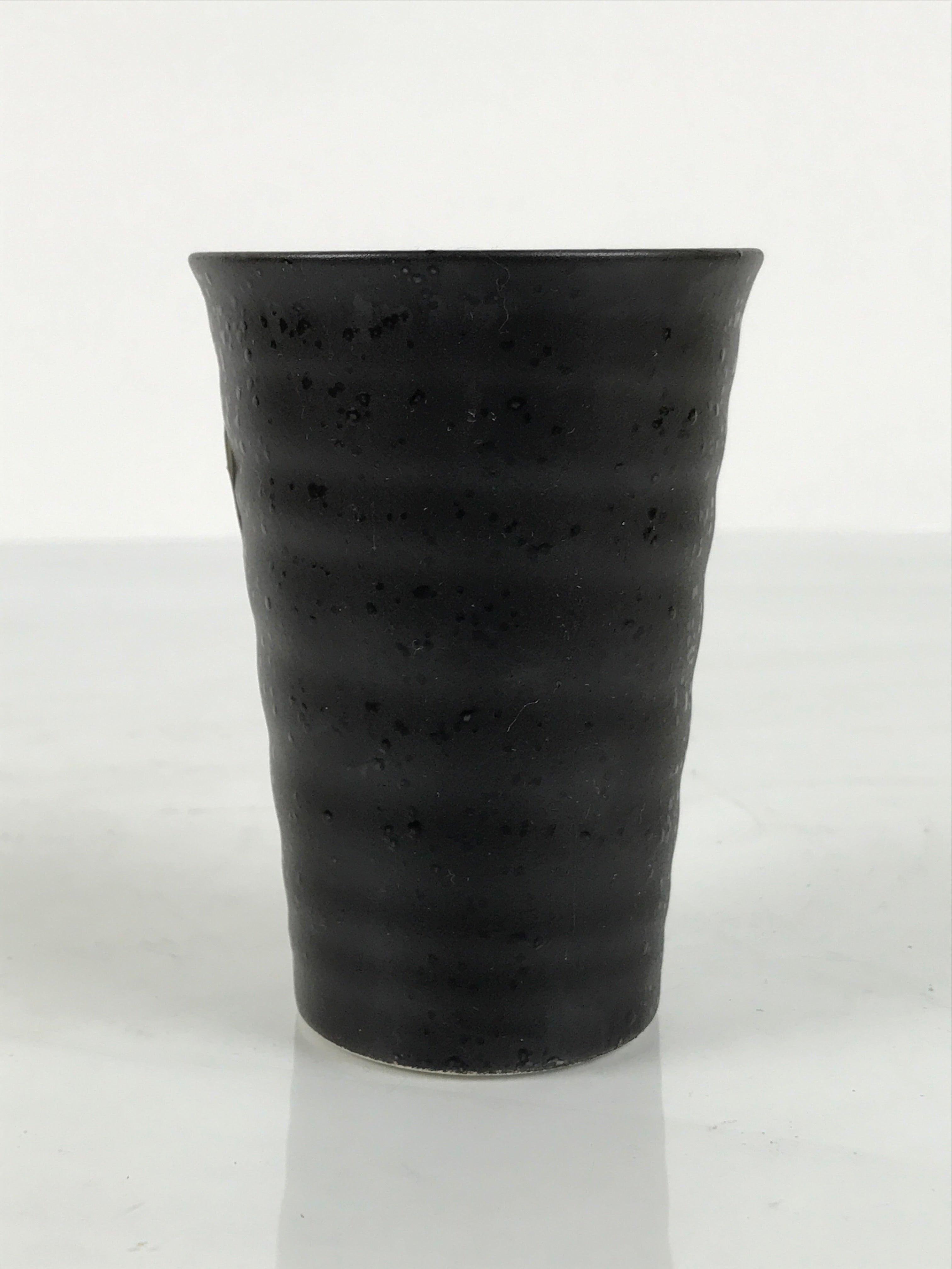 Japanese Ceramic Tall Sake Cup Vtg Pottery Guinomi Ochoko Textured Black TC627-KT - Sake Cup-chidorivintage.com