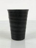 Japanese Ceramic Tall Sake Cup Vtg Pottery Guinomi Ochoko Textured Black TC627-KT - Sake Cup-chidorivintage.com