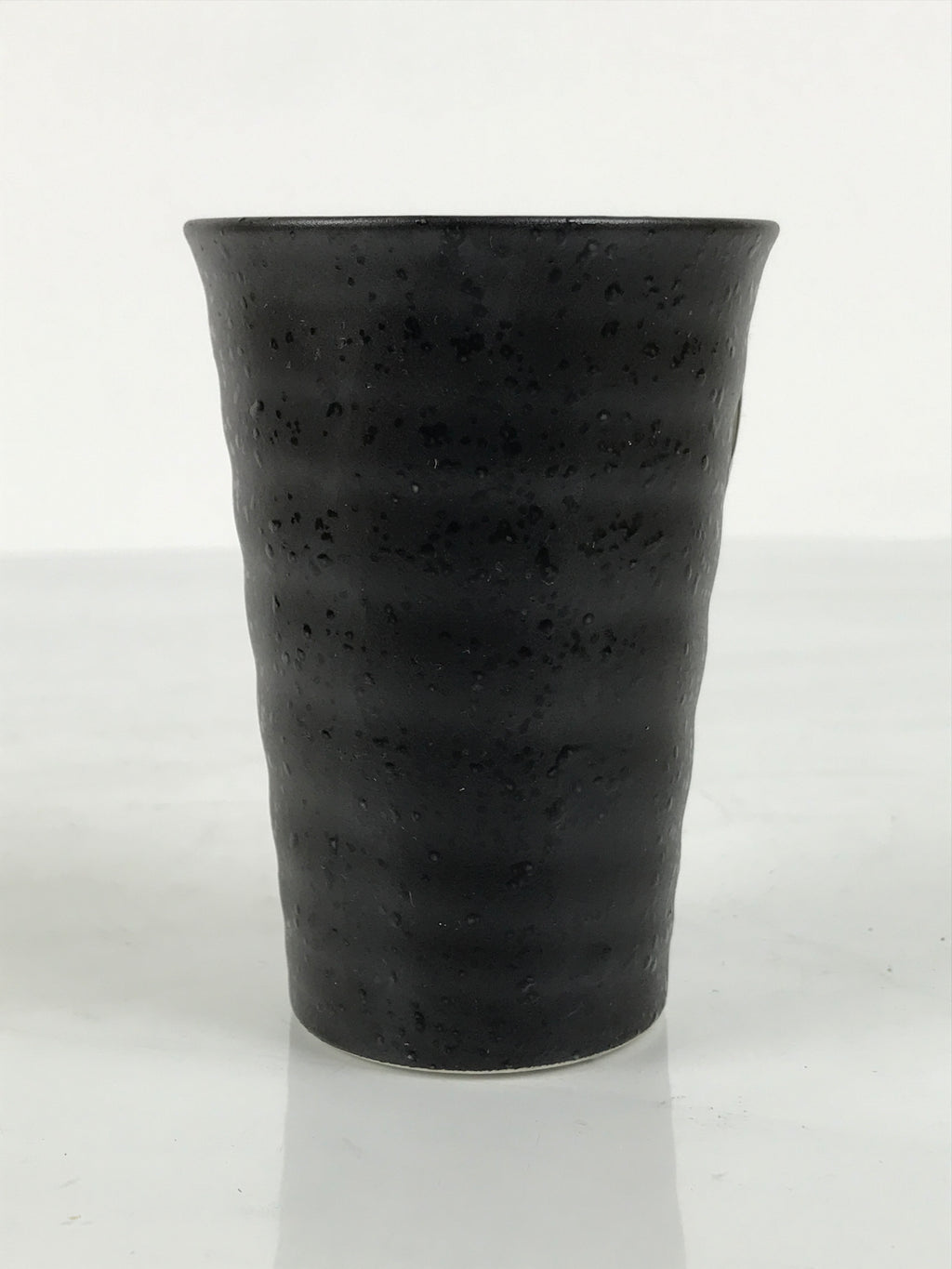 Japanese Ceramic Tall Sake Cup Vtg Pottery Guinomi Ochoko Textured Black TC627-KT - Sake Cup-chidorivintage.com