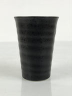 Japanese Ceramic Tall Sake Cup Vtg Pottery Guinomi Ochoko Textured Black TC627-KT - Sake Cup-chidorivintage.com