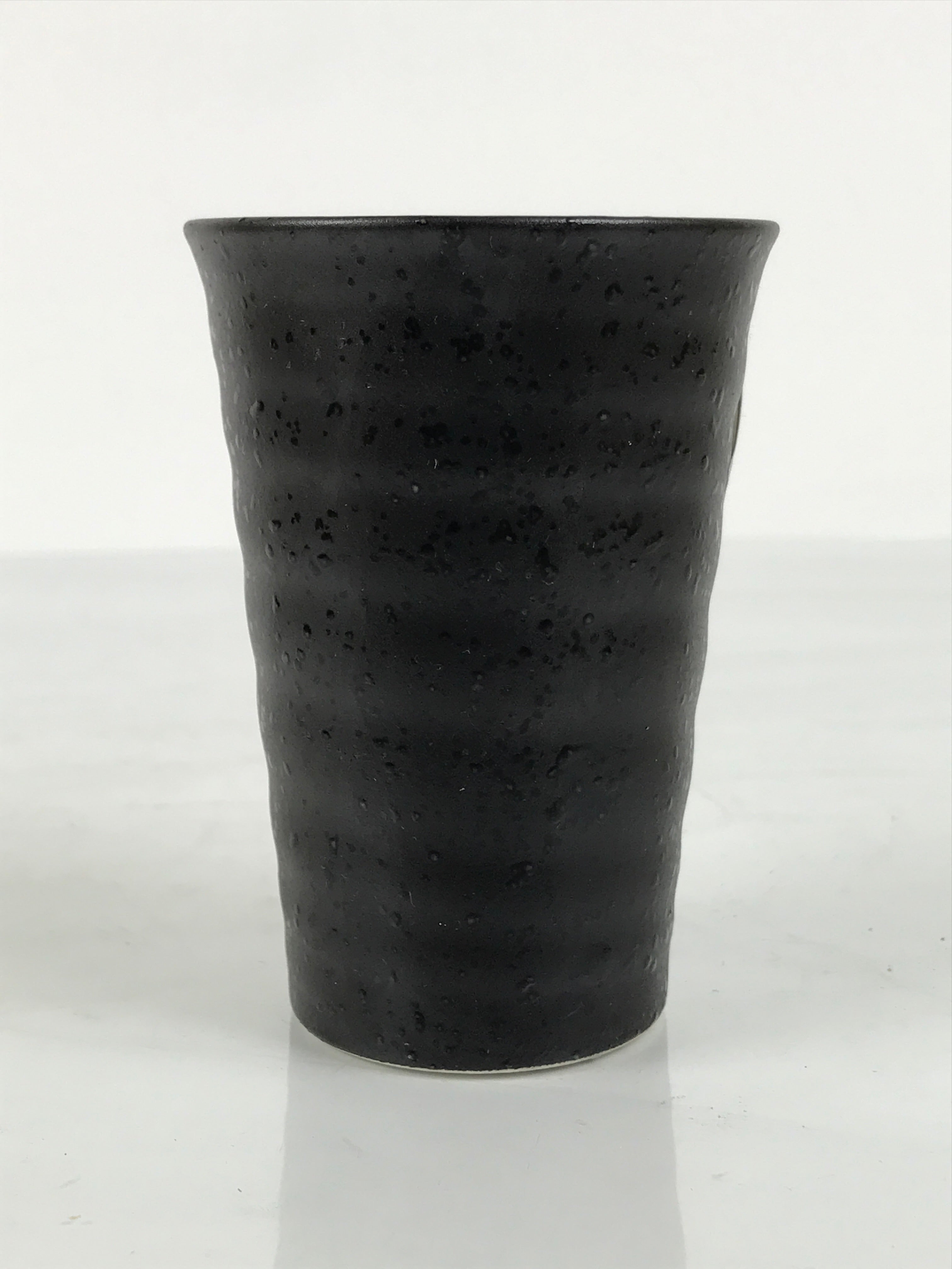 Japanese Ceramic Tall Sake Cup Vtg Pottery Guinomi Ochoko Textured Black TC627-KT - Sake Cup-chidorivintage.com