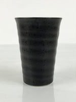 Japanese Ceramic Tall Sake Cup Vtg Pottery Guinomi Ochoko Textured Black TC627-KT - Sake Cup-chidorivintage.com